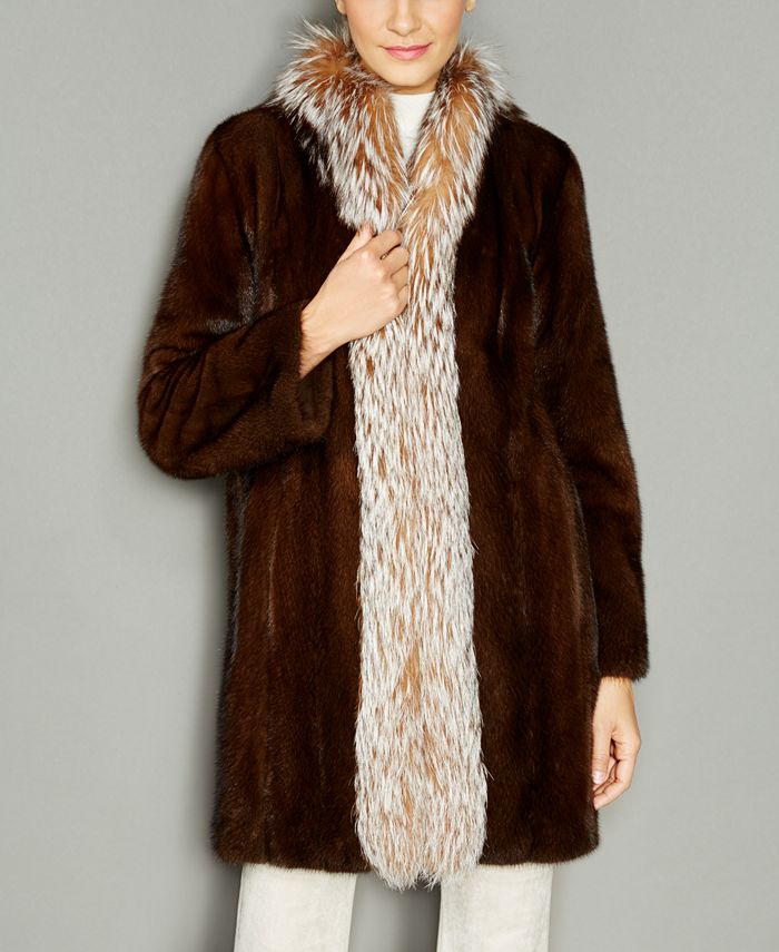 The Fur Vault Fox-Fur-Trim Mink Fur Coat - Macy's