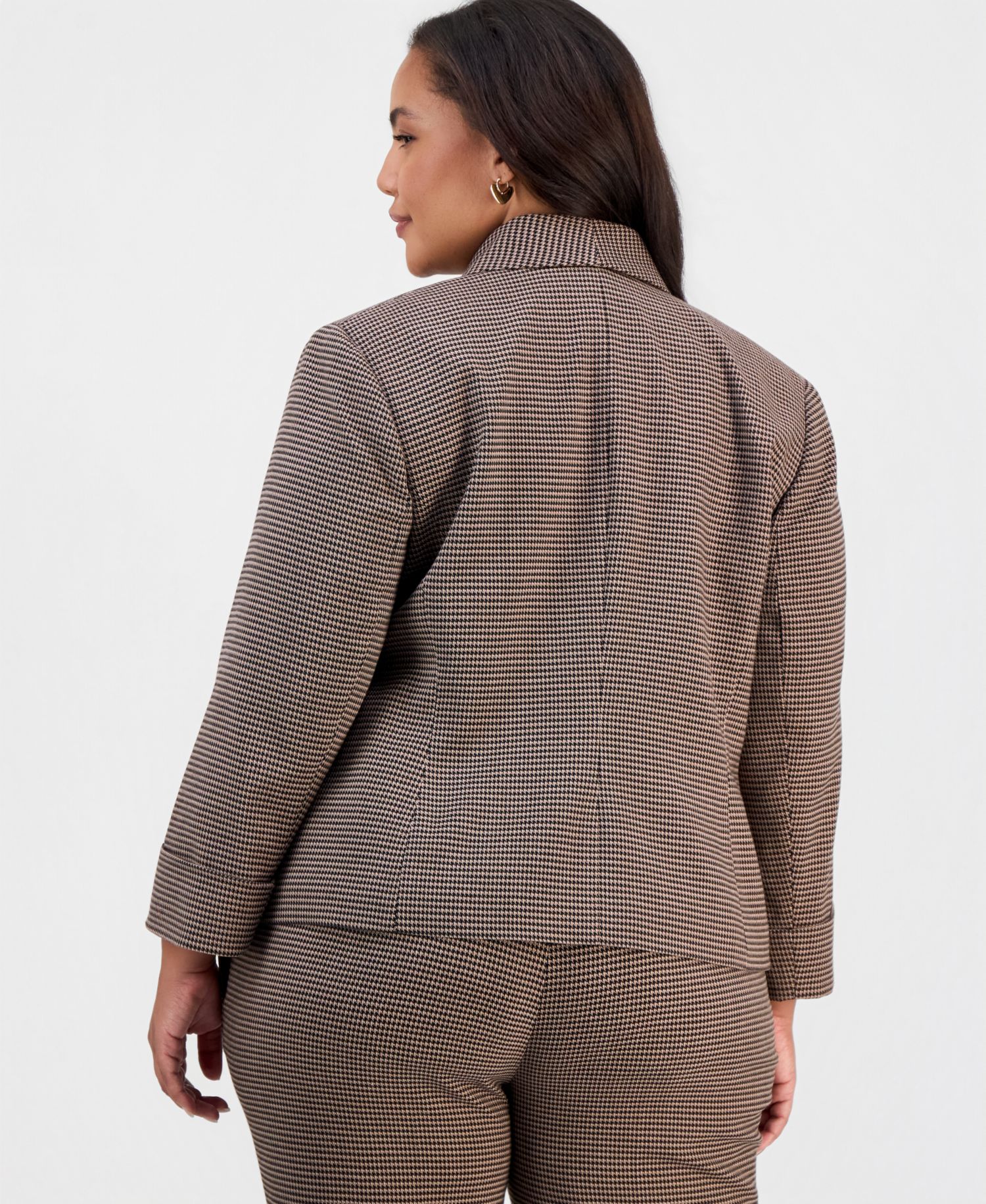 Plus Size Shawl Collar Houndstooth Blazer