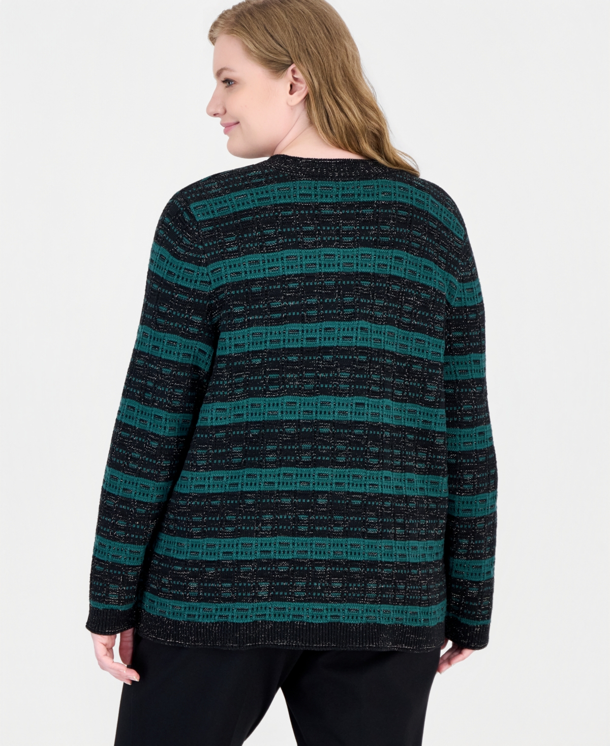 Kasper Plus Size Open-Front Textured-Stitch Cotton-Blend Cardigan
