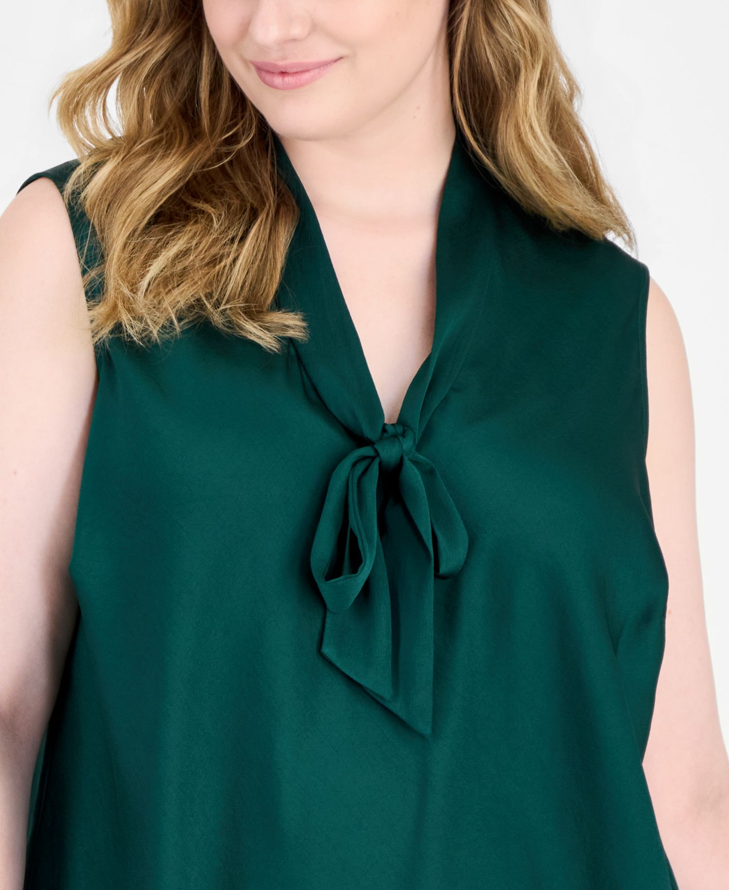 Plus Size Tie-Front Sleeveless Blouse