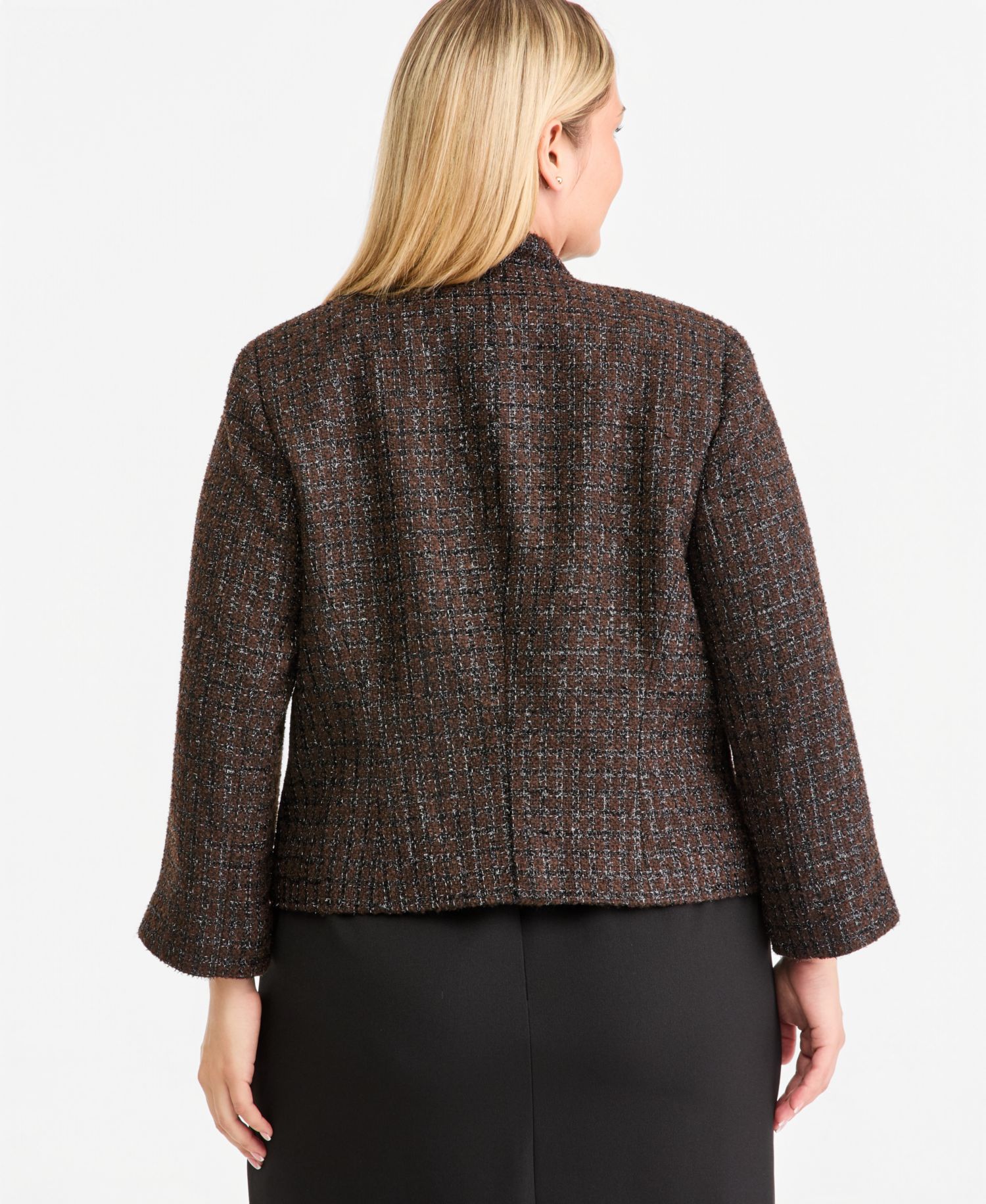 Plus Size Stand Collar Bell-Sleeve Open-Front Jacket