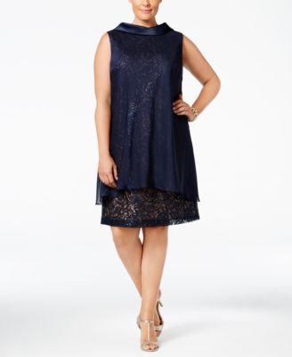 SL Fashions - Plus Size Sequined Lace Chiffon-Overlay Dress