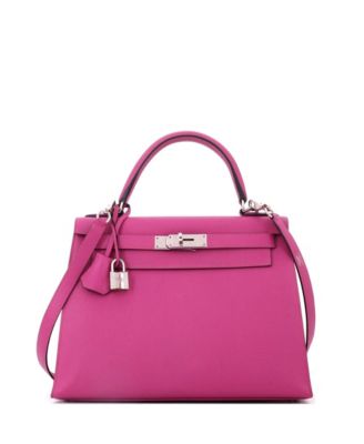 Kelly 28 Handbag Pink Epsom with Palladium Hardware