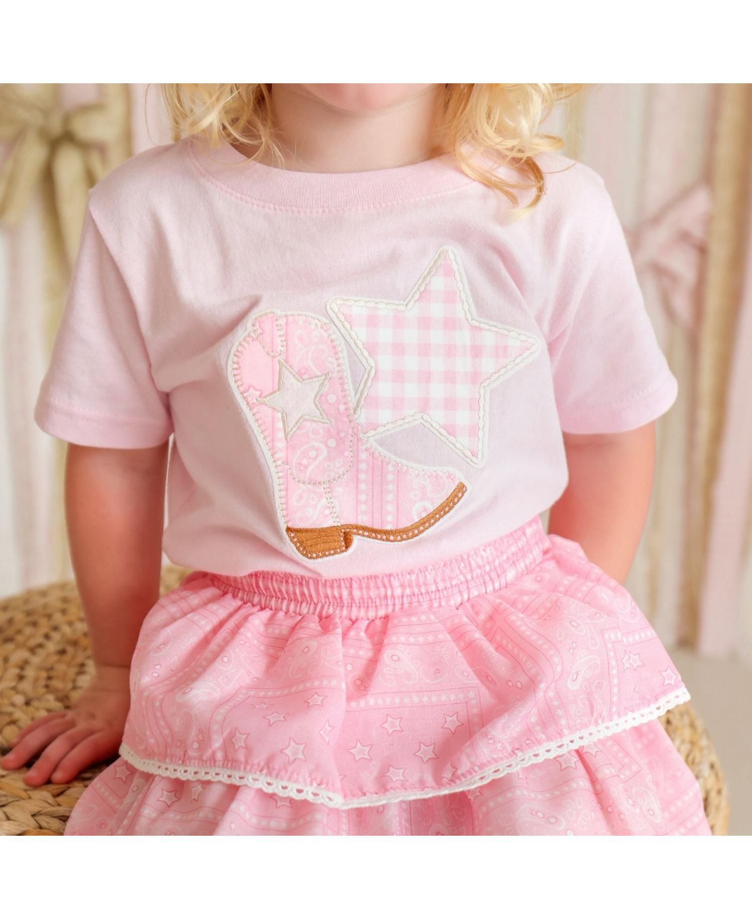 Big Girls 10-12 Bandana Cowgirl Patch Western Short Sleeve T-Shirt