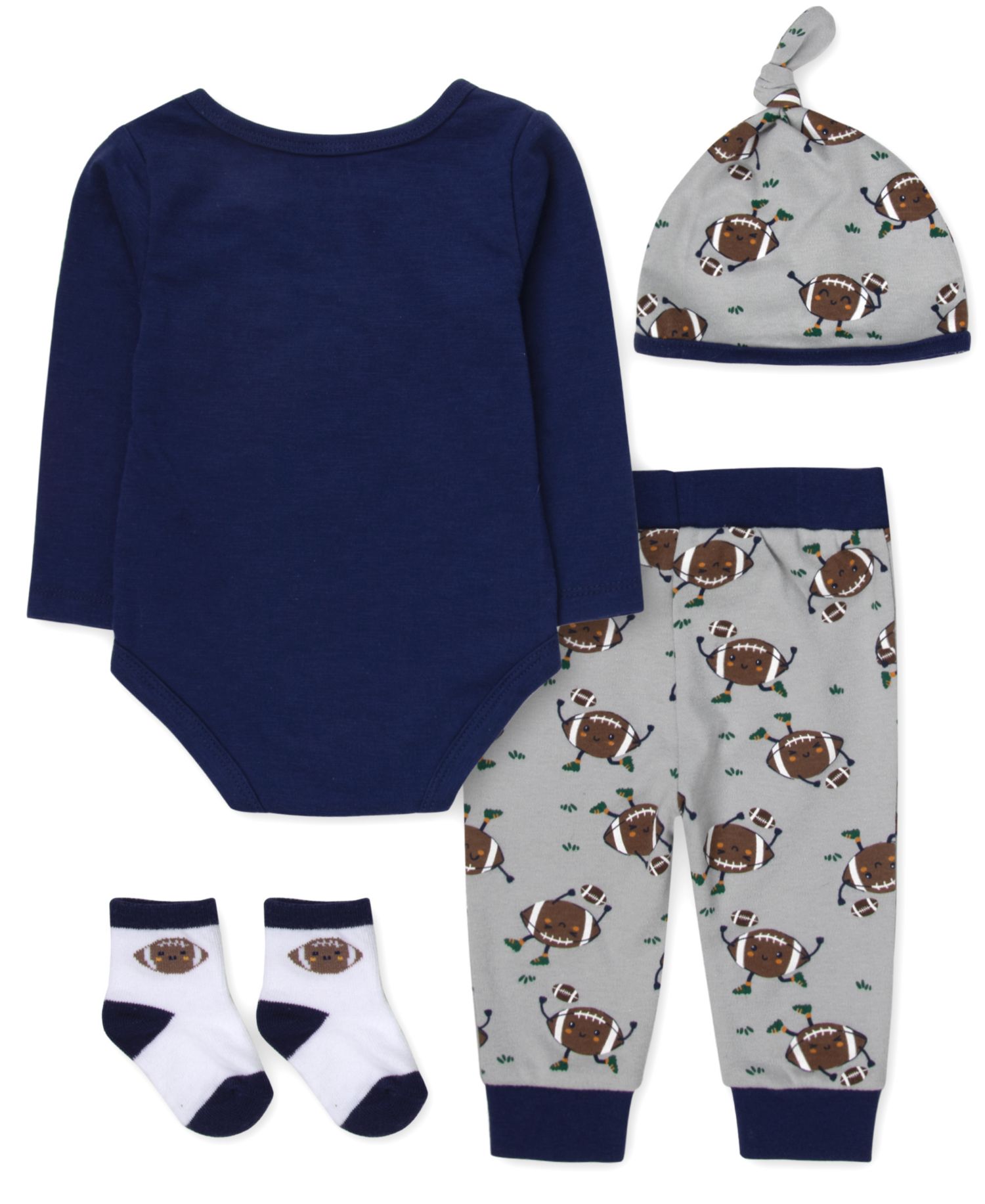 Baby Boys' Mommy and Football Bodysuit, Jogger Pants, Socks and Hat, 4-Piece Set