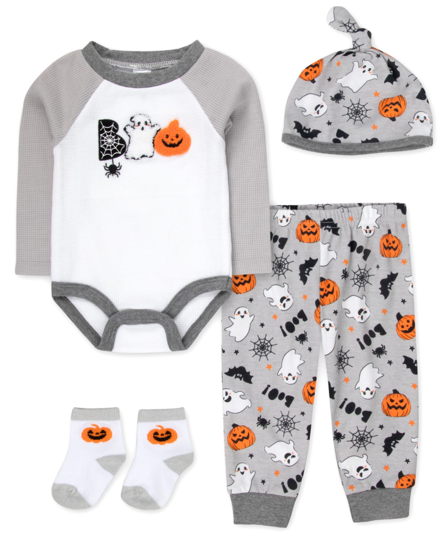 Baby Boys' My First Halloween Bear Bodysuit, Jogger Pants, Socks and Hat, 4-Piece Set