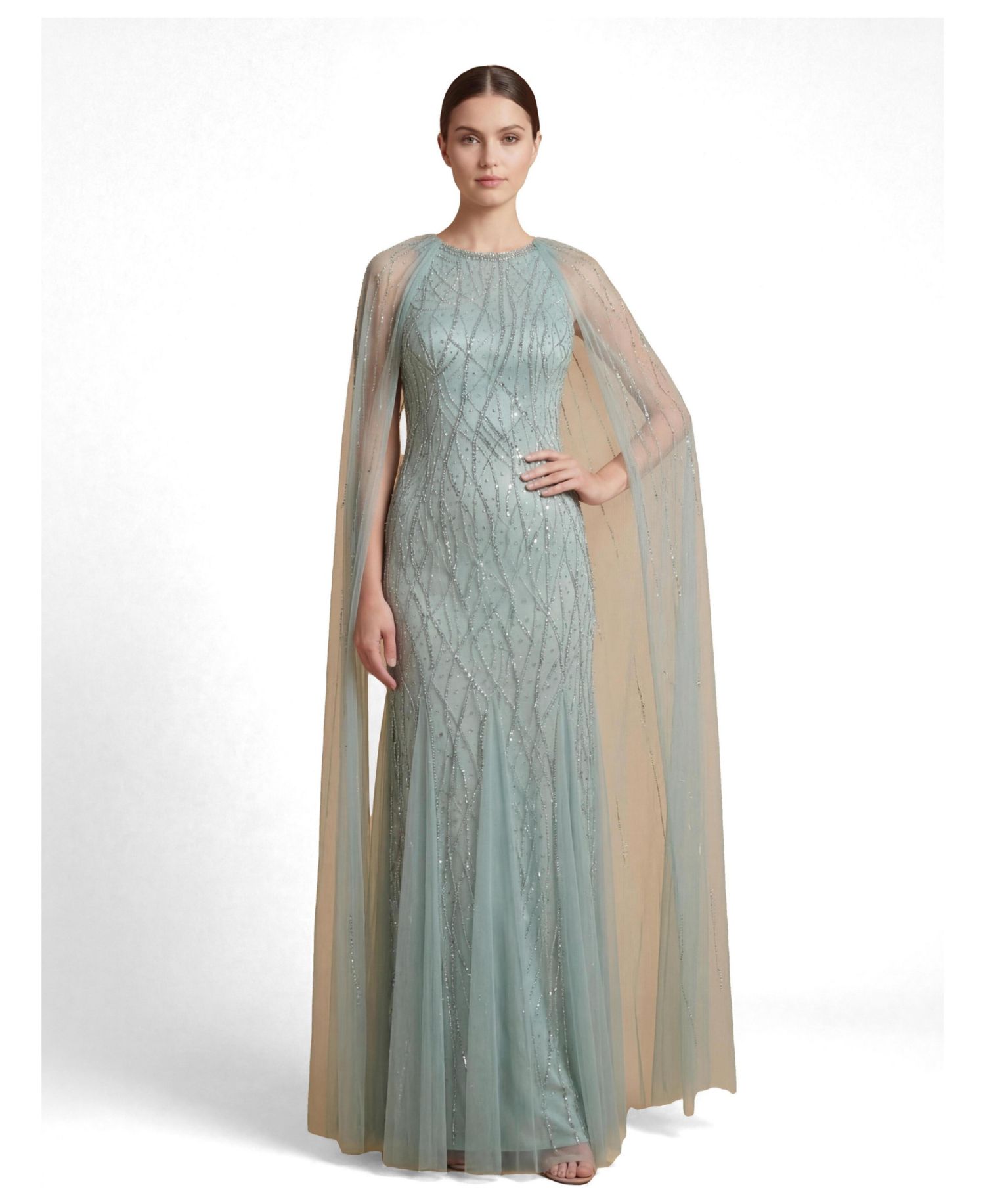 Women's Elegant Beaded Dress with Long Cape
