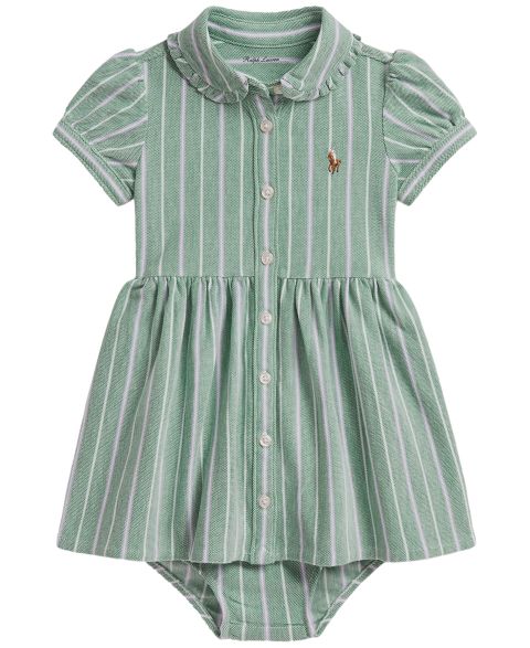 Детский комплект Polo Ralph Lauren для девочки: полосатое платье-рубашка и панталоны, цвет: Тёмно-зелёный лавандовый