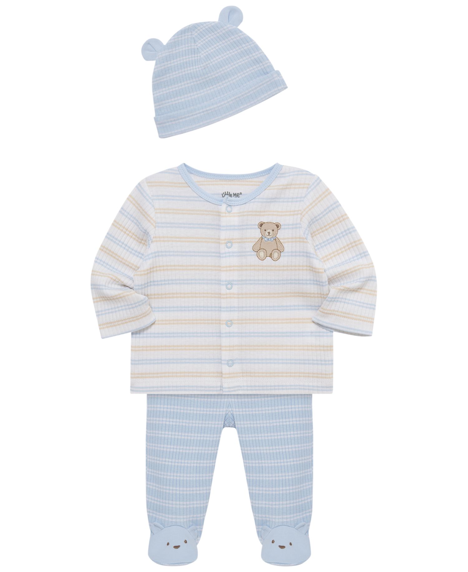 Baby Boys' Cotton Long-Sleeve Cardigan, Pants and Hat, 3-Piece Set