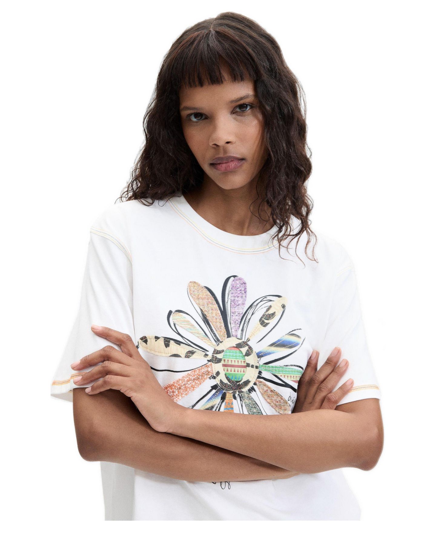 Женская футболка Desigual Floral Print T-shirt 100% Cotton, цвет: Белый — фото 3