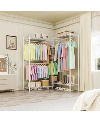 Heavy Duty Armorie, 76 Inch Metal Storage Wardrobe with Adjustable Shelves and 4 Hanging Rods for Bedroom or Closet
