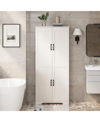 60" Tall Pantry Cabinet with Adjustable Shelves Freestanding MDF Cupboard with Anti-Tip Device for Kitchen Bathroom Living Room