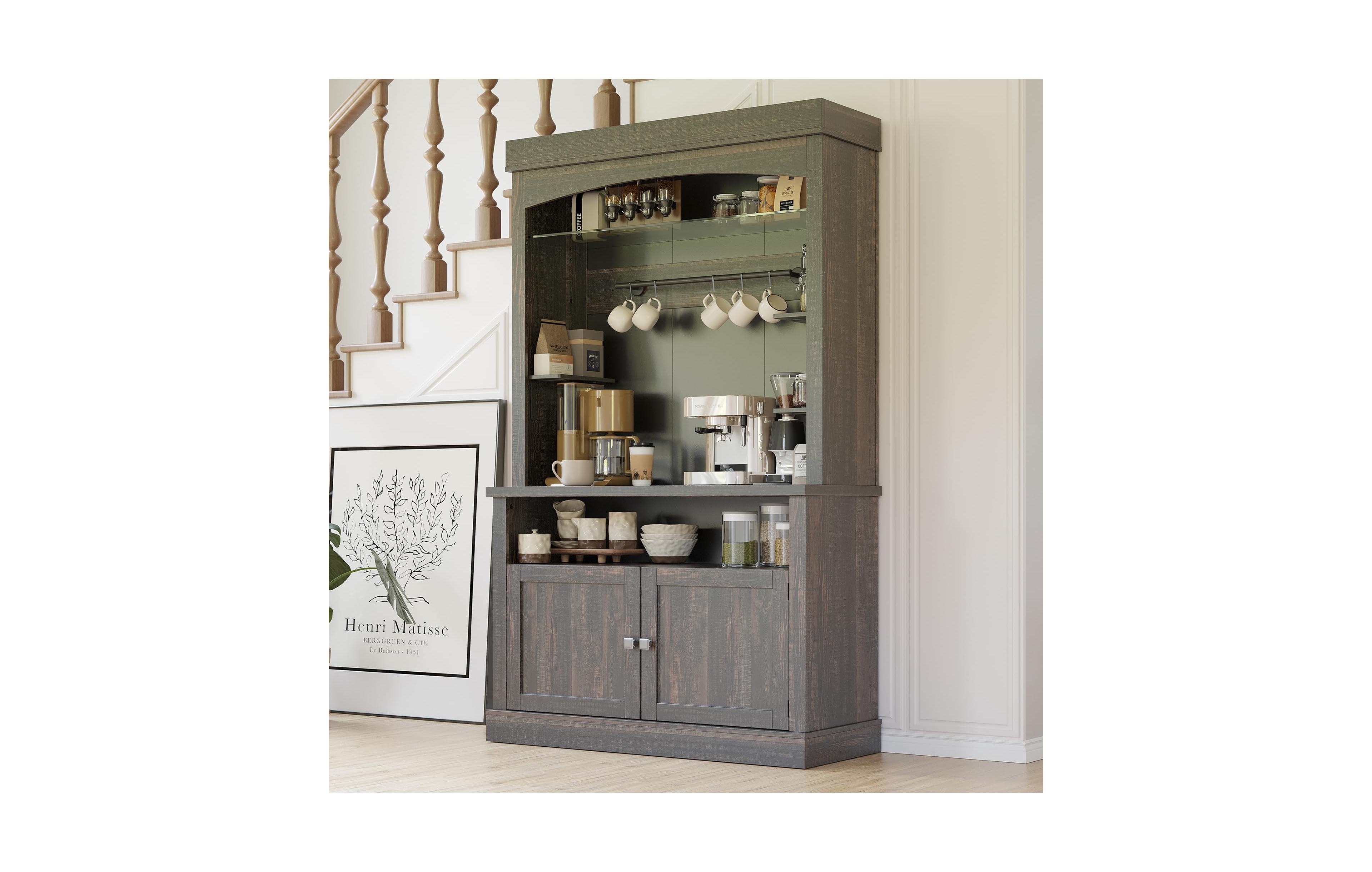homfan 42-Inch Coffee Bar Cabin et with Led Lights and Storage Shelves for Kitchen Dining Room,