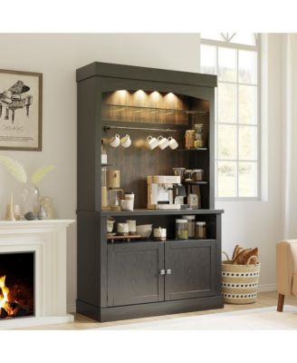 42-Inch Coffee Bar Cabin et with LED Lights and Storage Shelves for Kitchen Dining Room,