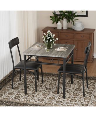 3-Piece Compact Dining Set, PU Upholstered Chairs, Industrial Style Engineered Wood Table for Small Home Daily Use