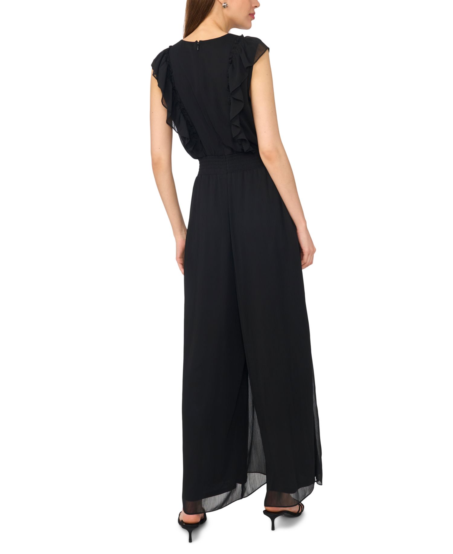 Women's Surplice Flutter-Sleeve Smocked Waist Jumpsuit