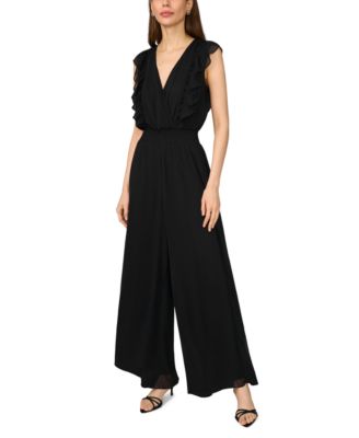 Women's Surplice Flutter-Sleeve Smocked Waist Jumpsuit