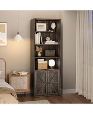 71.4" Tall Industrial Large Bookcase with Doors Floorstanding Shelving Unit with Storage Shelves for Living Room, Bedroom or Office