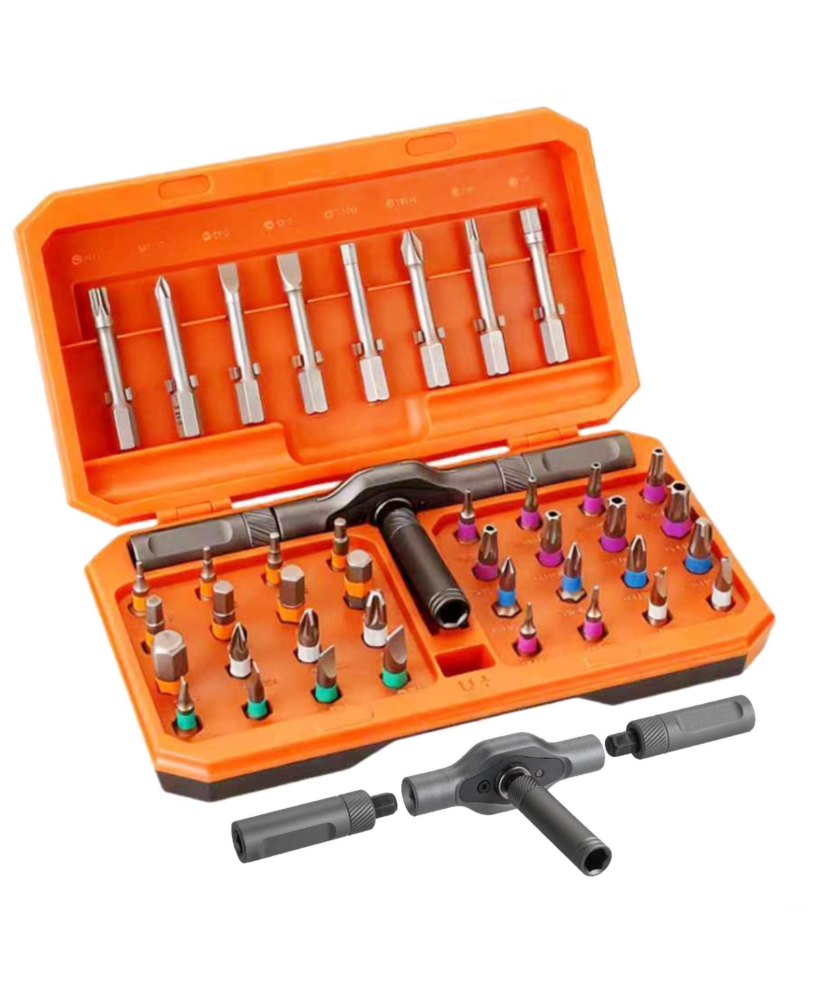 Xdovet 42 in 1 Ratcheting Screwdriver Set T-handle Multi-bit Repair Tool Kit - Orange 42 in 1