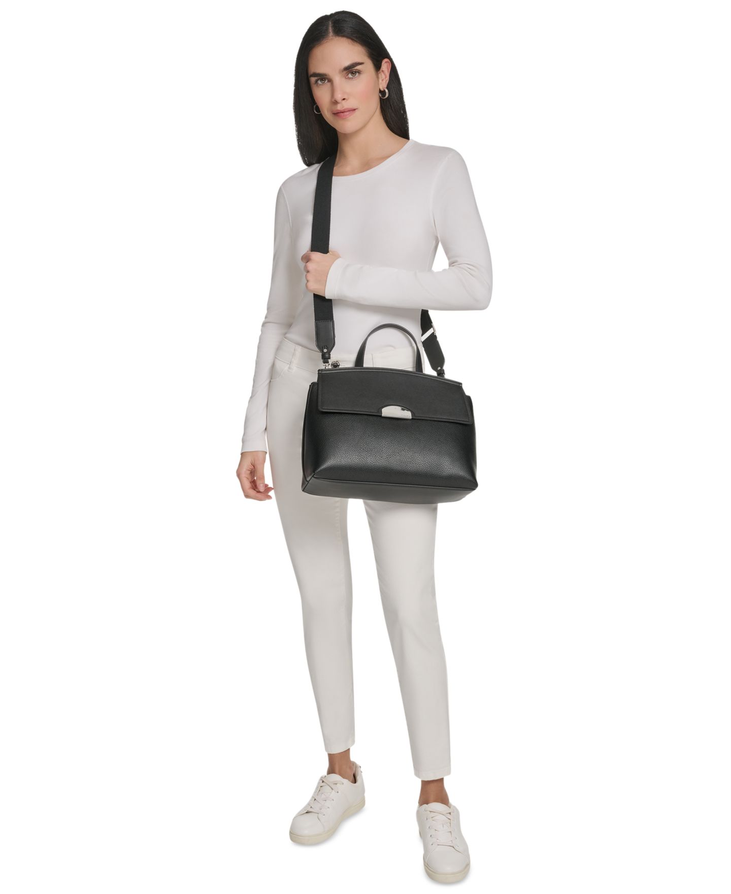 Женская сумка Calvin Klein Arabella Medium Satchel Handbag, цвет: Чёрный / Серебряный — фото 7