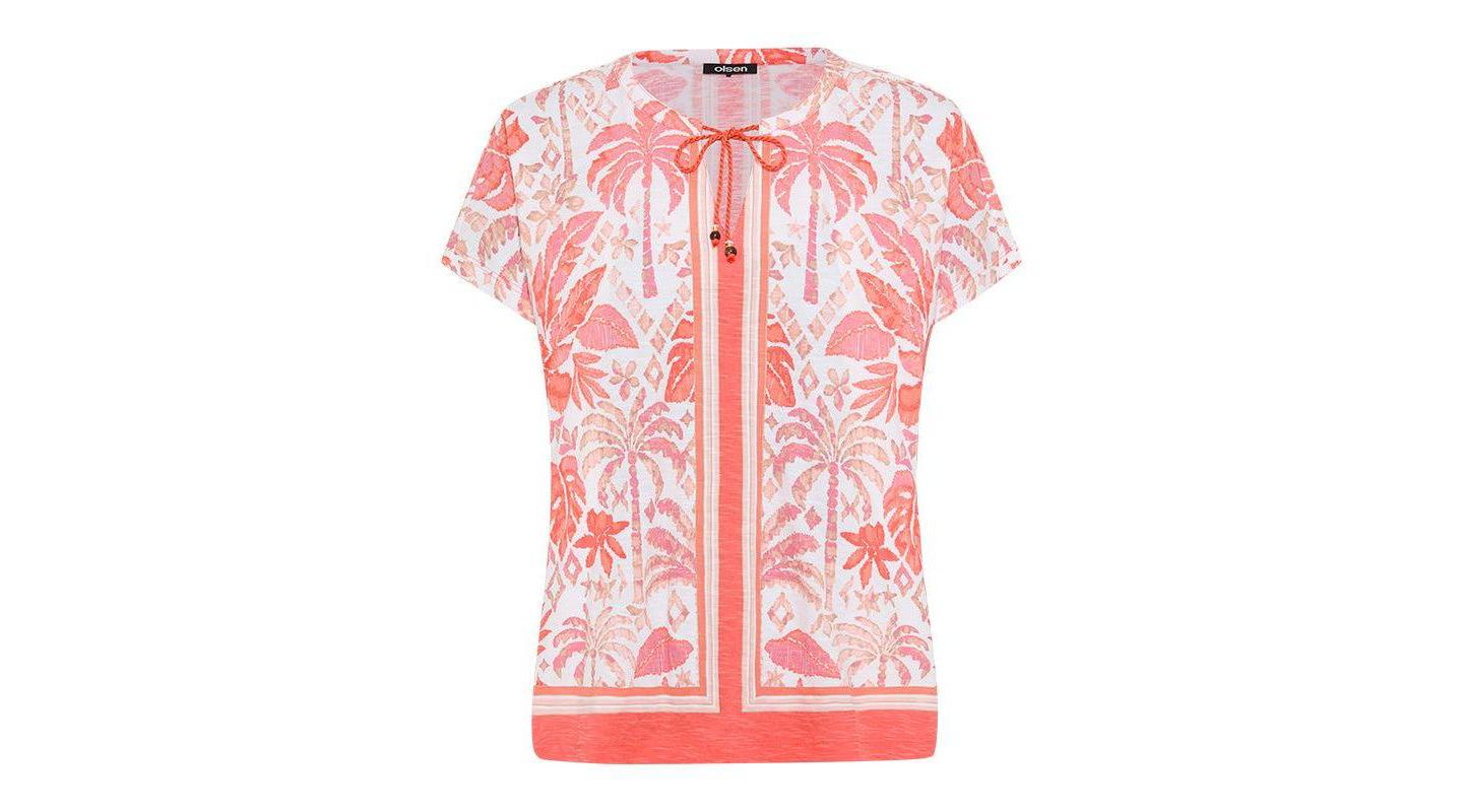 Женская футболка Olsen Ornamental Botanic Print Split Neck, цвет: Закатный оранжевый — фото 3