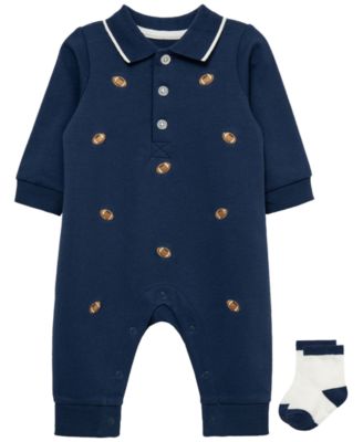 Baby Boys' Football Long-Sleeve Coverall and Socks, 2-Piece Set