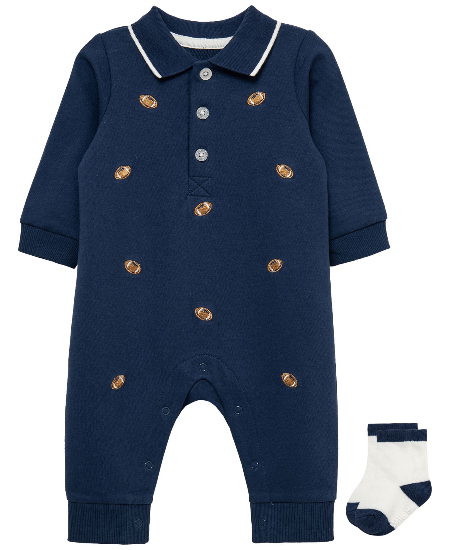 Baby Boys' Football Long-Sleeve Coverall and Socks, 2-Piece Set