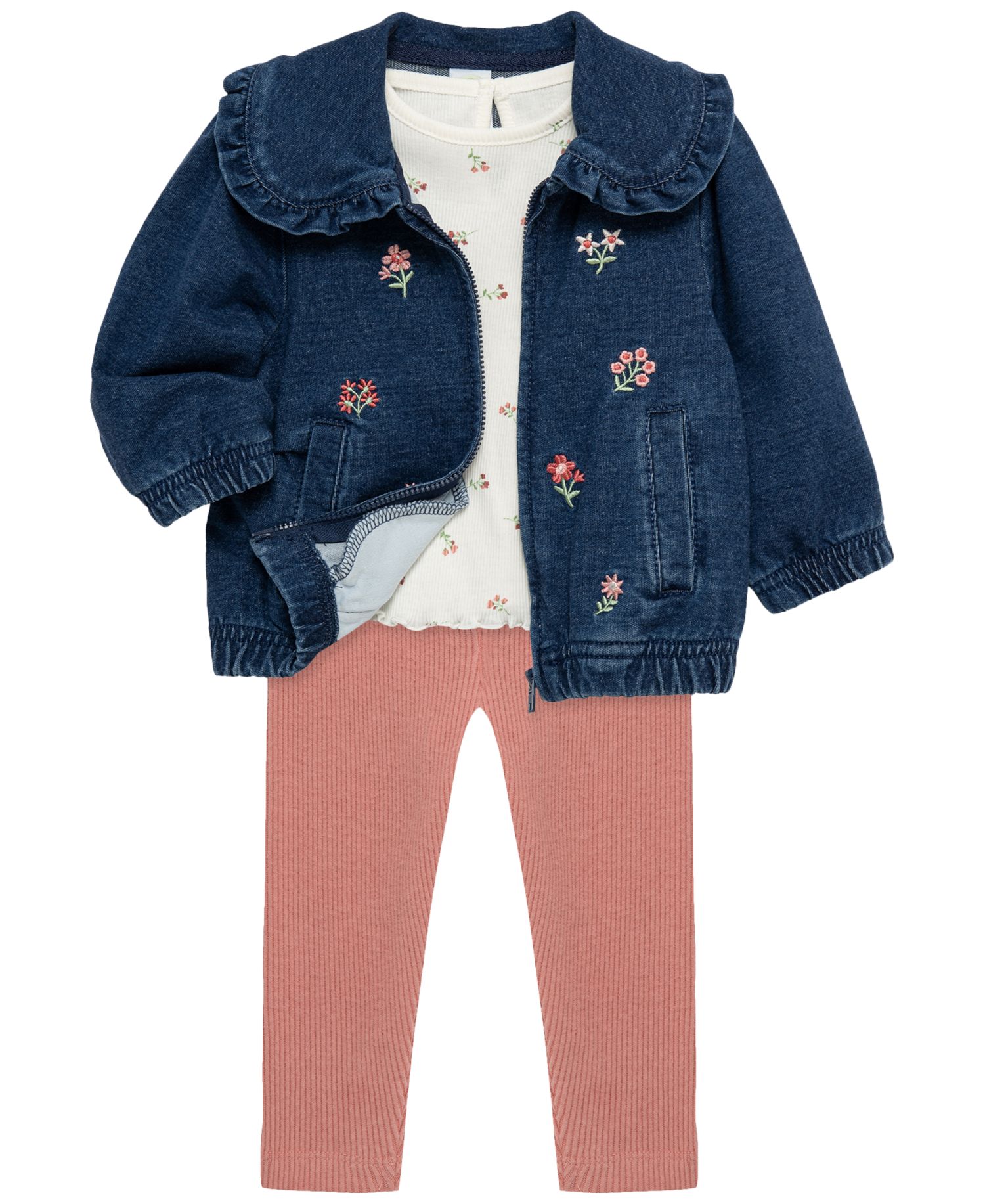 Baby Girls' Floral Long-Sleeve Top, Jacket and Leggings, 3-Piece Set