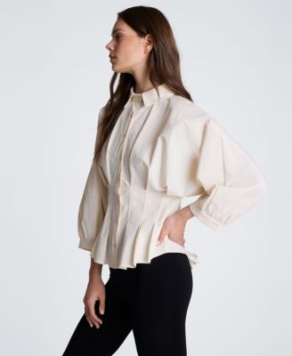 Women's Pleated Button-Front Peplum Shirt thumbnail 3