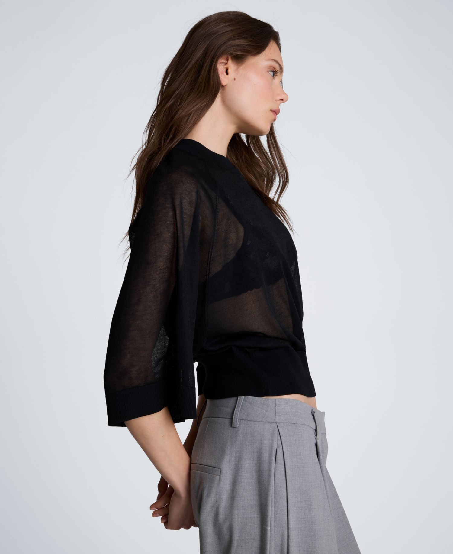 Women's Semi-Sheer Raglan Crewneck Cropped Sweater