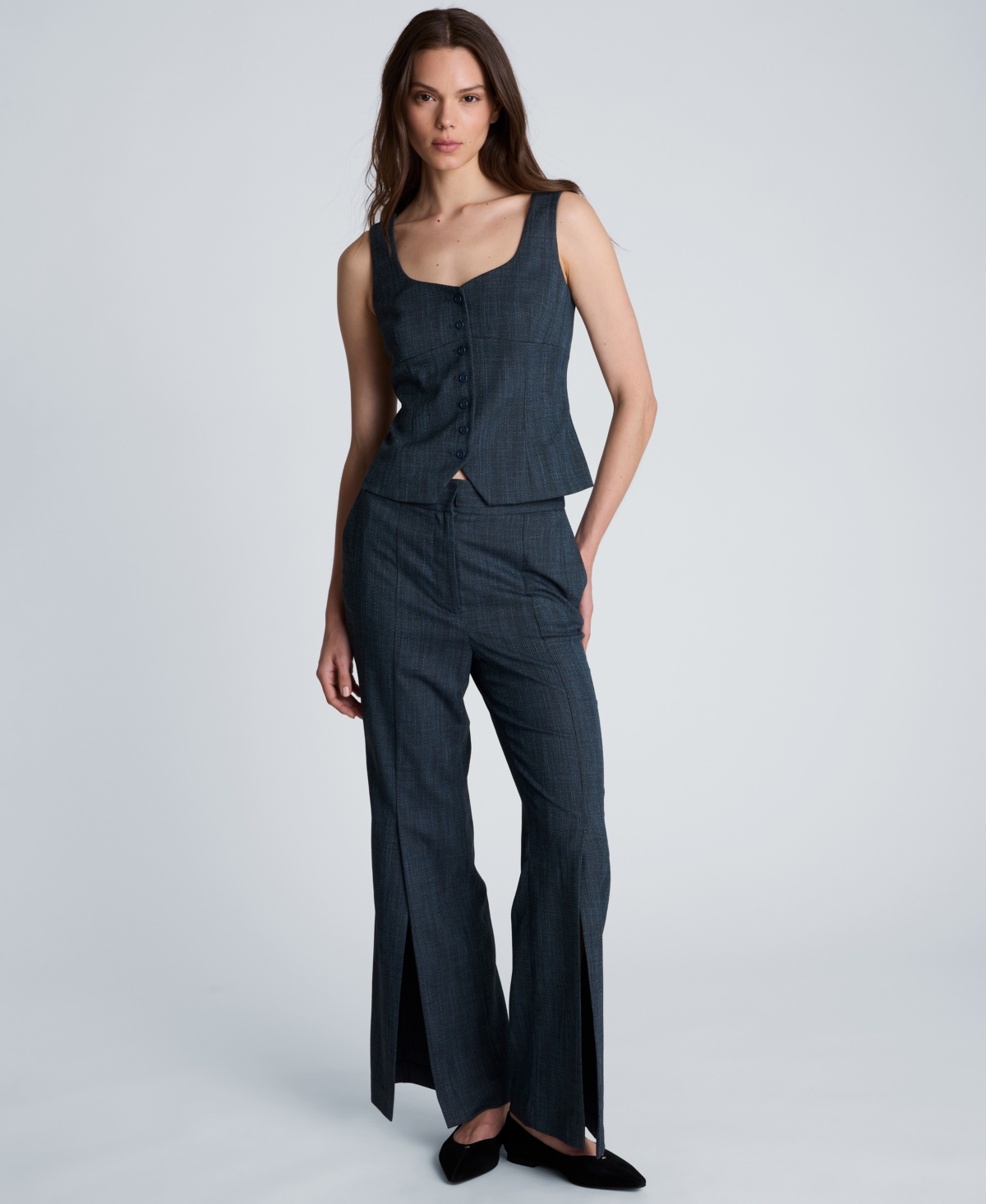 Kenneth Cole Women's Sleeveless Button-Front Bustier Vest