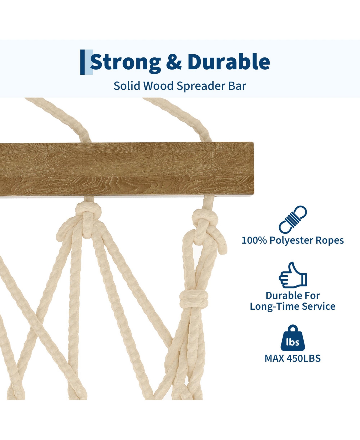 GarveeLife Double Outdoor Hammock Quilted Hammock with Spreader Bar and Removable Pillow Adjustable Steel Frame Cotton Rope and Polyester Pad