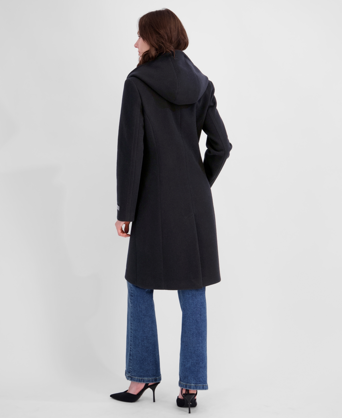 Tahari Women's Bibbed Faux-Leather Trimmed Hooded Coat