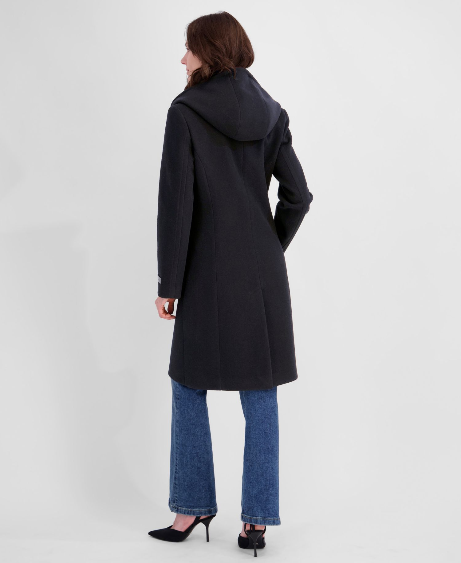 Women's Bibbed Faux-Leather Trimmed Hooded Coat