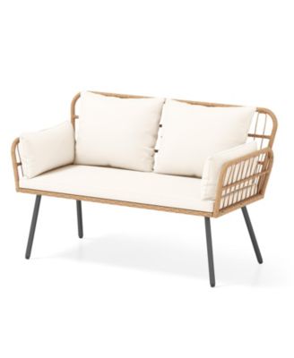 Patio Wicker Loveseat Furniture w/Seat Back Cushions Heavy-Duty Metal Legs Outdoor