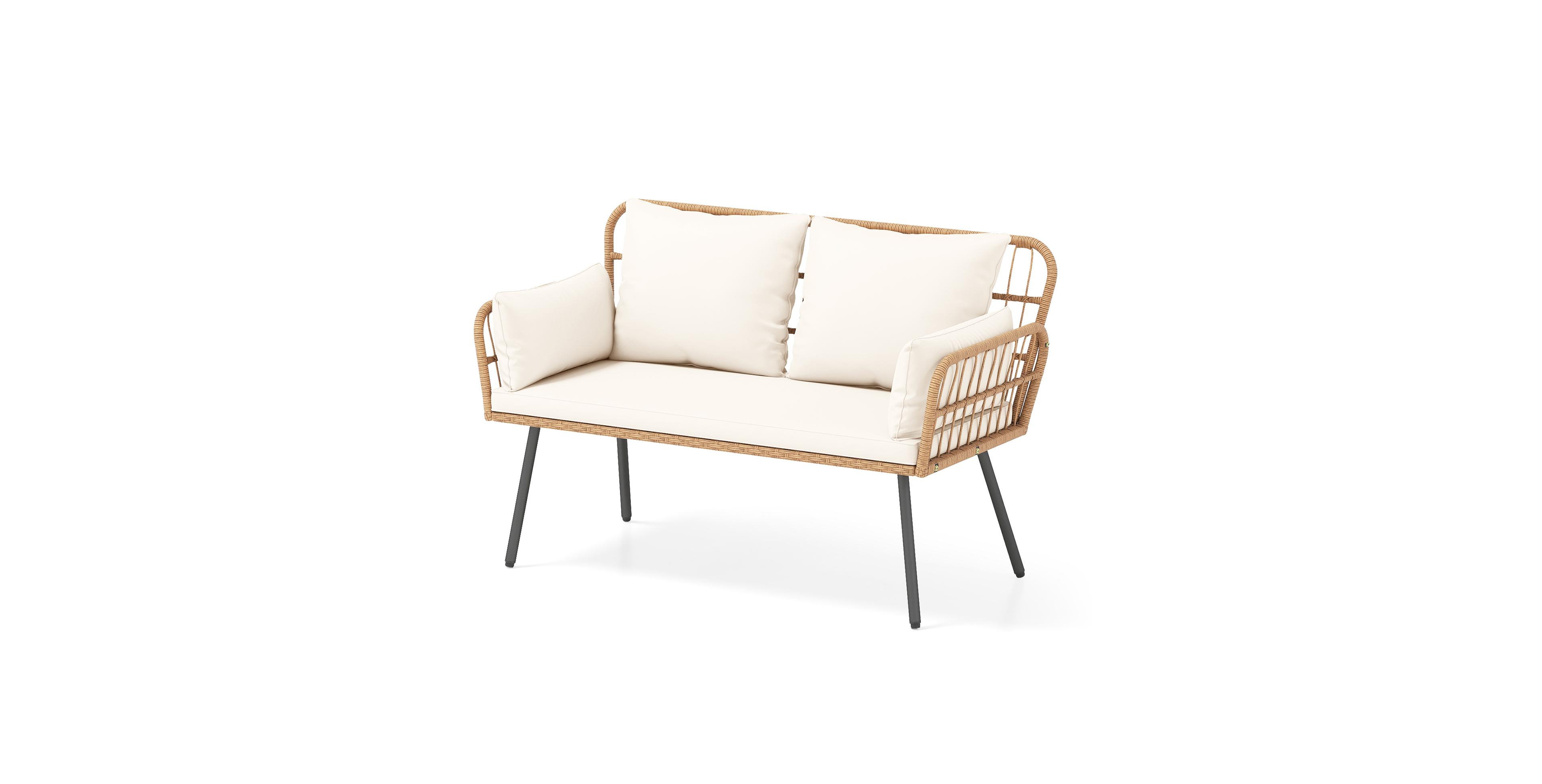 Gymax Patio Wicker Loveseat Furniture w/Seat Back Cushions Heavy-Duty Metal Legs Outdoor