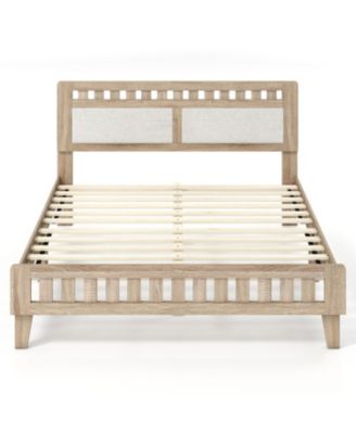 Wood Queen Bed Frame with Padded Upholstered Headboard for Bedroom