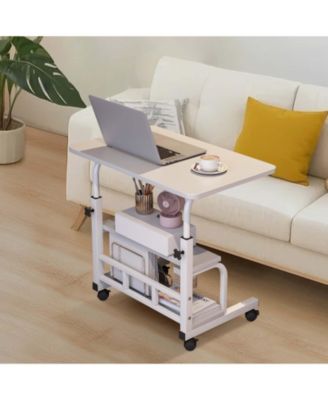 Adjustable Height Mobile Standing Desk with Wheels - Compact Laptop Table with Storage Shelves - Ergonomic, Space-Saving Workstation