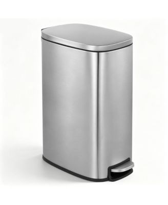 13-Gallon Stainless Steel Slim Step-On Trash Can, 50-Liter Rectangular Kitchen Waste Bin with Silent Close Lid