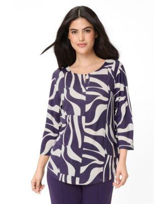 Women's Zebra Splice Print Keyhole T-Shirt