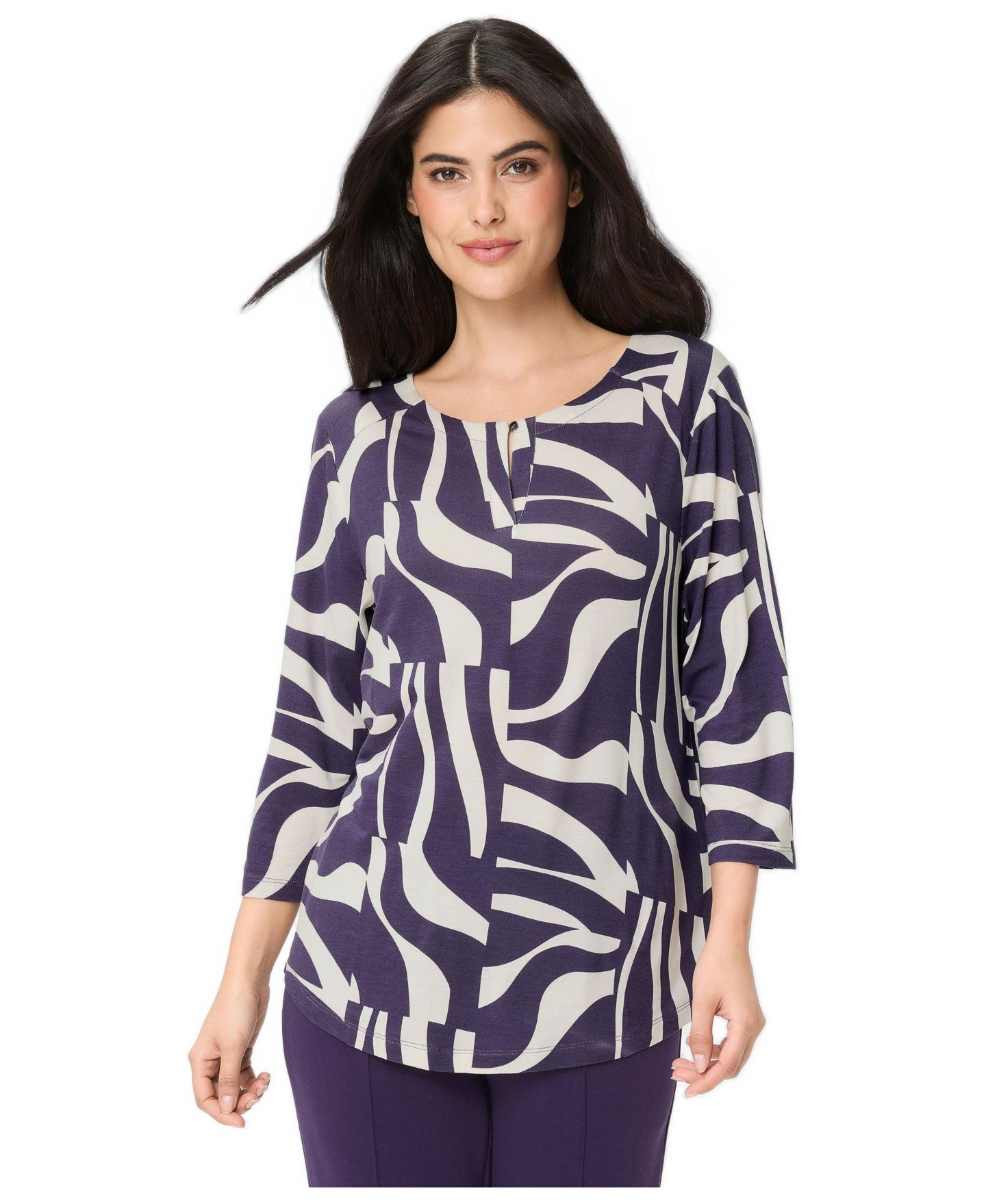 Женская футболка Olsen Zebra Splice Print Keyhole, цвет: Сливовый — фото 1