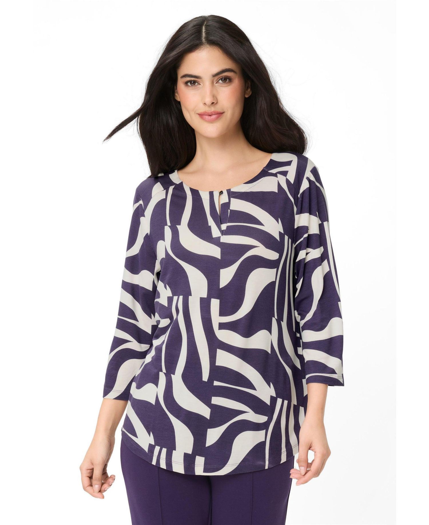 Women's Zebra Splice Print Keyhole T-Shirt