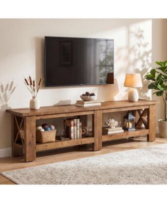 70.87" Solid Wood TV Stand for TVs up to 80", Farmhouse Long Entertainment Center with Storage Shelves, Media Wooden Television Stand