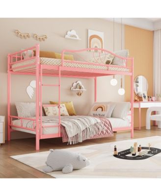 Twin Over Twin Bunk Bed for Kids, Heavy Duty Metal Frame with Safety Guardrail and Ladder, 400 Lbs Capacity, Space-Saving Design