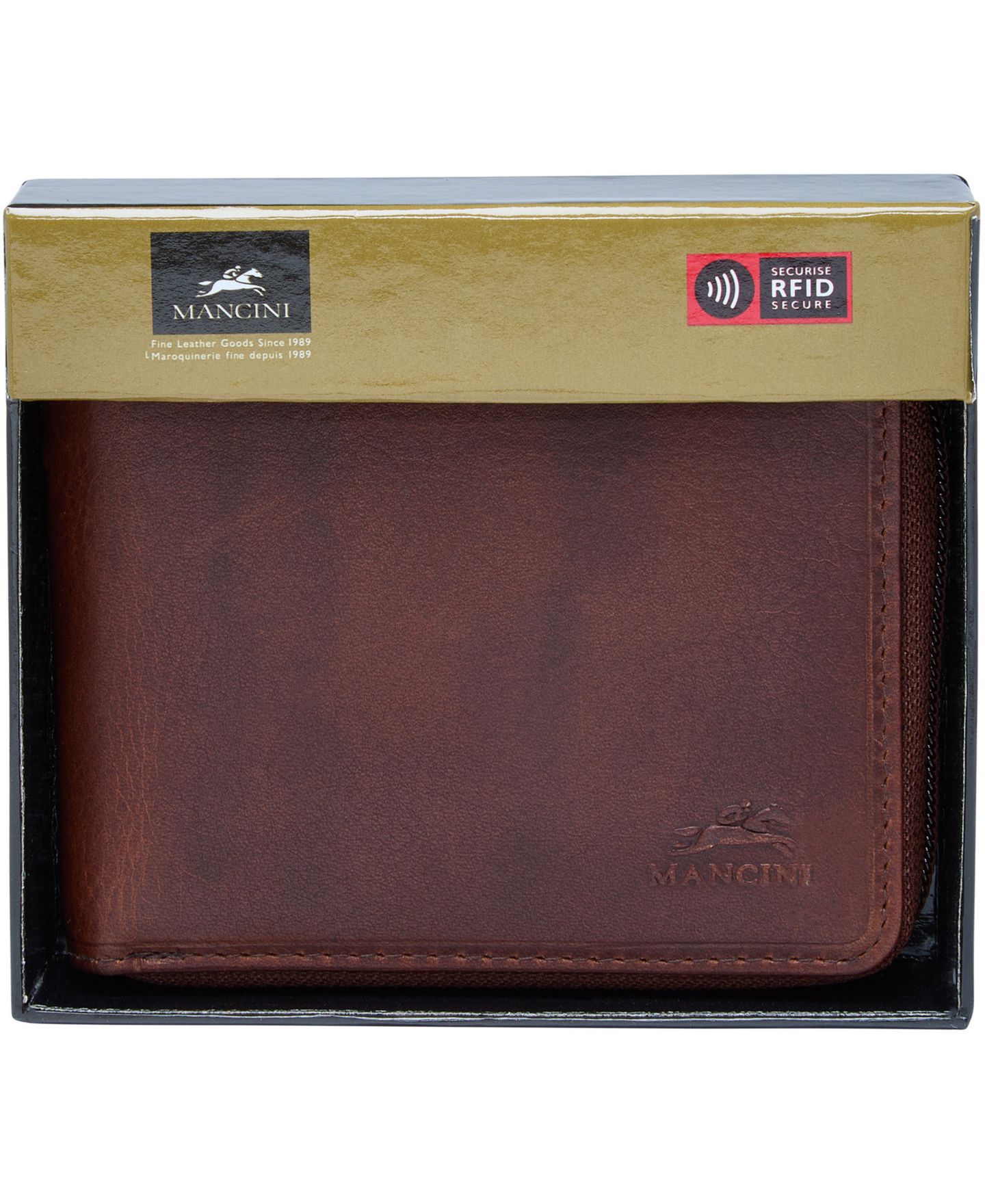 Мужской кошелёк Mancini Boulder Collection RFID Secure Zippered Wallet with Removable Passcase, цвет: Коричневый — фото 10