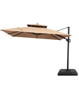 10x10Feet Outdoor Patio Double Top Square Aluminum Cantilever Umbrella with Umbrella Base