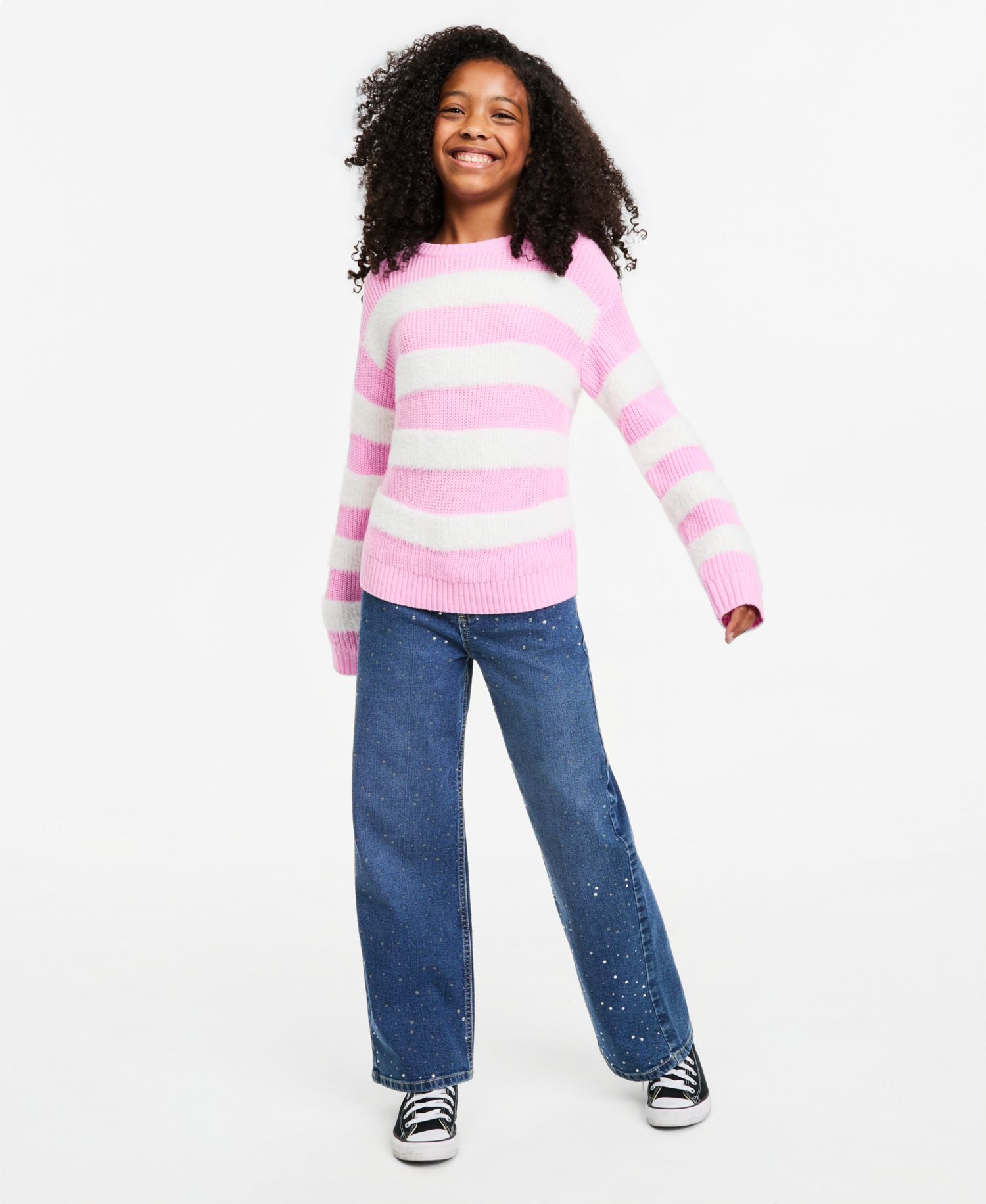 Girls' XS-XL Crewneck Stripe Sweater