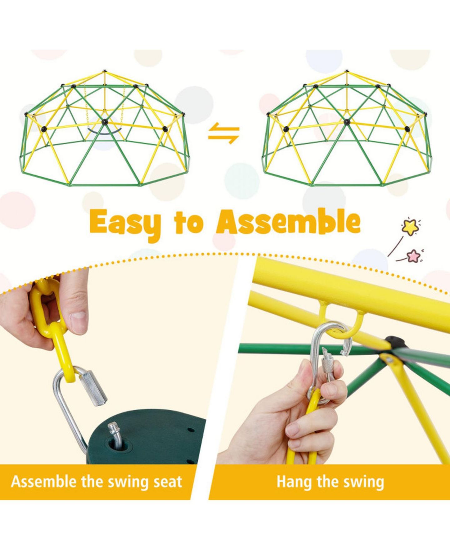 Детская игрушка GOUUN 10 Foot Geometric Dome Climber with EVA Swing, 800 Lb Load Capacity, Ages 5-12, цвет: Зелёный — фото 8