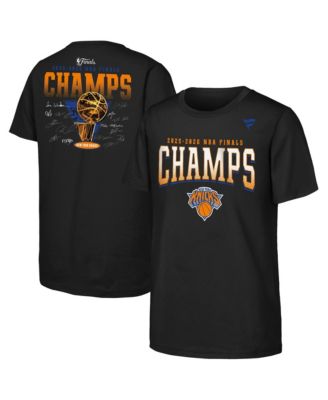 Big Boys and Girls Black New York Knicks 2026 NBA Finals Champions Trophy Signature Roster T-Shirt