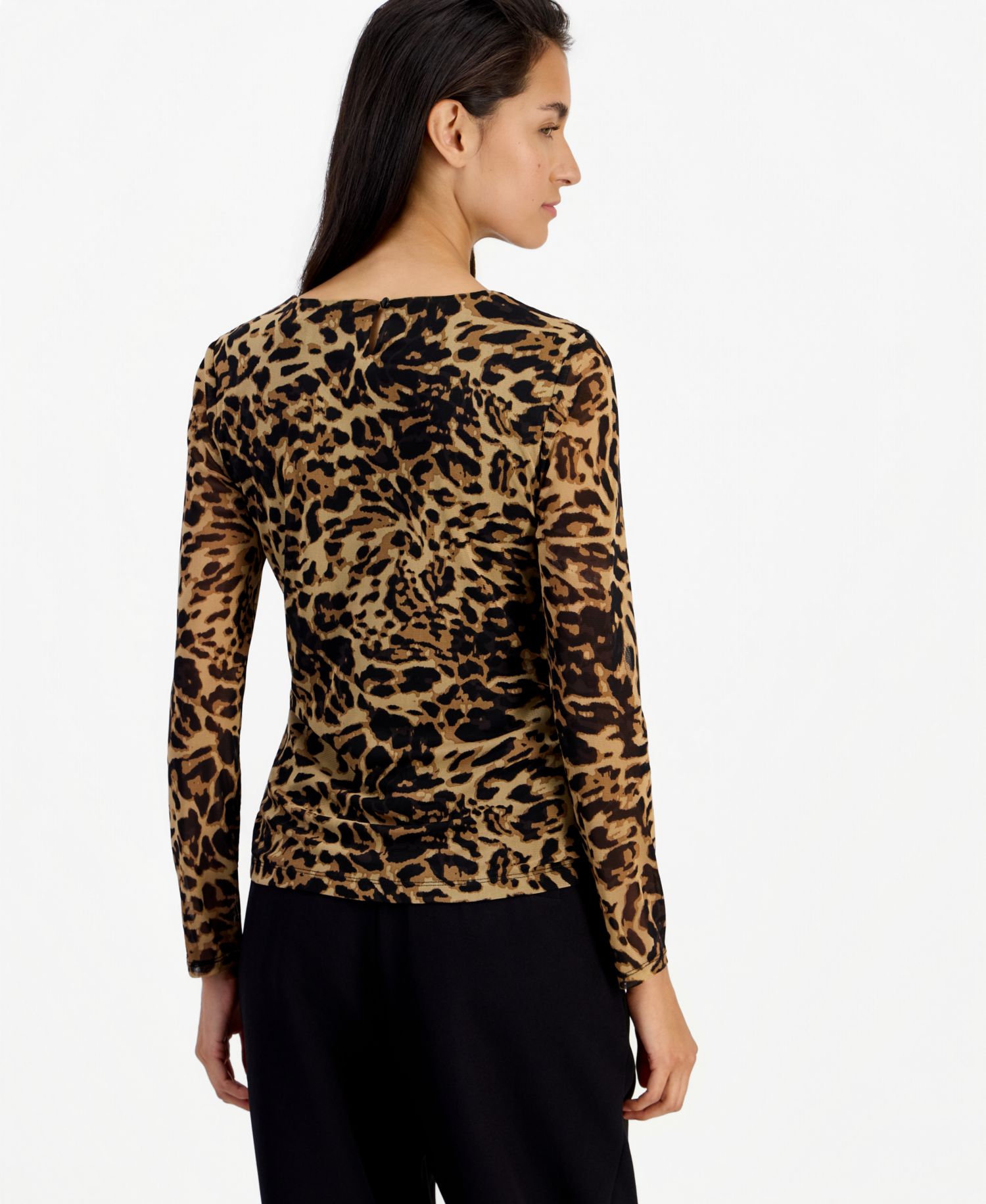 Women's Leopard-Print Ruched Mesh Top